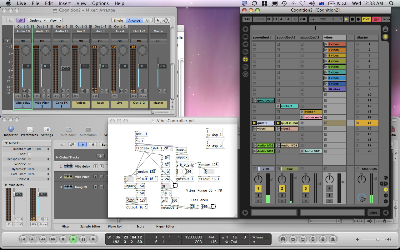 computer setup: Pd, logic, ableton